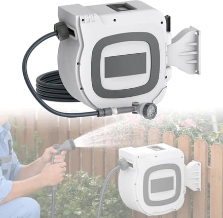 Slanghaspel - Tuinslang trommel - Tuin bewateren - Automatisch vergrendelen - 30 m - Wit grijs