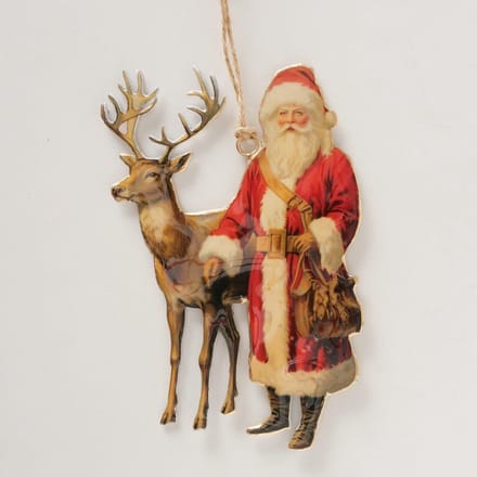 Boltze Home kerstdecoratie metalen kersthanger kerstman retro print.