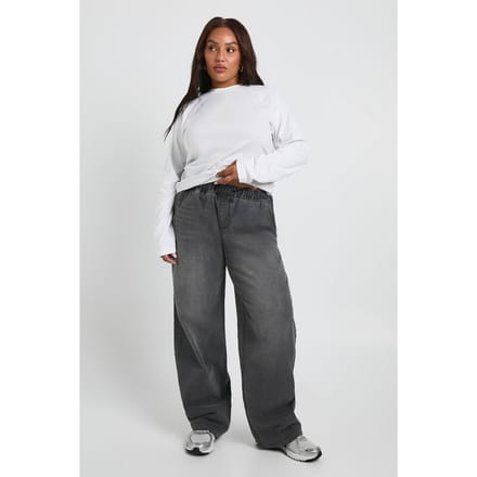 boohoo Dames Plus Jeans met elastische taille en wijde pijpen | Grijs | Maat: 46