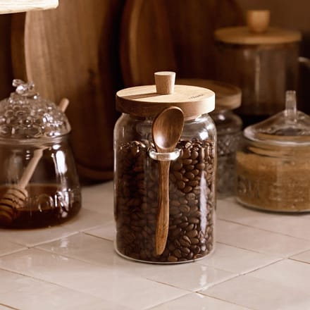 HOMLA - Glazen Container - 900 ml - Acacia Hout