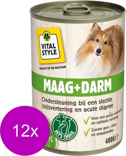 Vitastyle Blik Vitaal Vlees Maag + Darm - Hondenvoer - 12 x 400 g