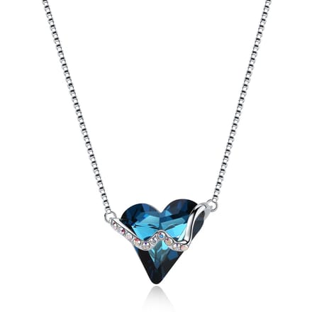 QoF Kristal Hart Donker Blauw – Ketting Lengte 45cm