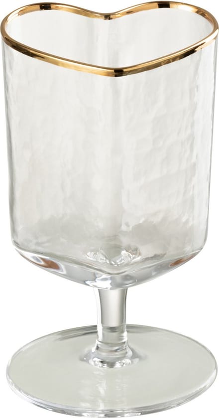 J-Line wijnglas Hart - glas - goud/transparant - 12 stuks