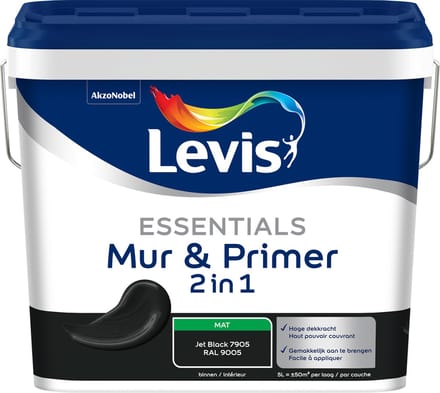 Levis - Essentials Mur & Primer - Jet Black (Ral 9005) - 5 L