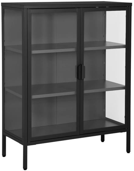 sweeek - Vitrinekastje gehard glas en staal 2 deuren 2 planken 80cm - arkansas