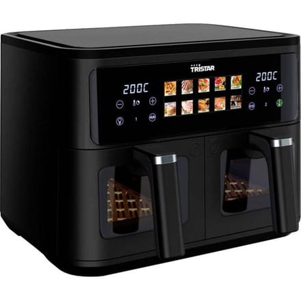 Dubbele Airfryer 9L – 2 Manden – 10 Programma’s – 2500W – Digitaal Touchscreen – Tristar FR-9075 – Zwart