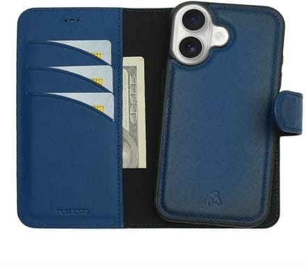 Pulledro geschikt voor iPhone 16 Uitneembare Lederen BookCase - MagSafe - RFID - Midnight Blue