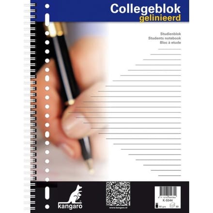 Kangaro collegeblok - A4 - lijn - 60 grams - spiraal - 23-gaats