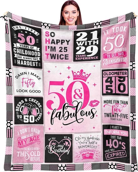Warme en Grappige Verjaardagsdeken voor Dames 50 Jaar