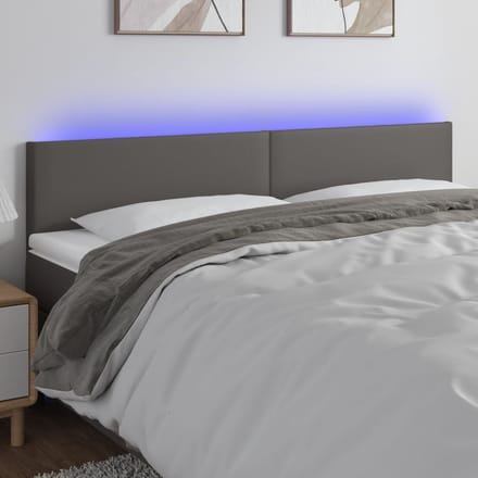 vidaXL - Hoofdbord - LED - 200x5x78/88 - cm - kunstleer - grijs