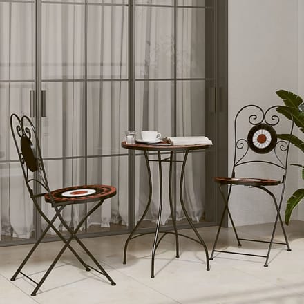 vidaXL - Bistroset - mozaïek - ijzer - en - keramiek - terracottakleurig - en - wit