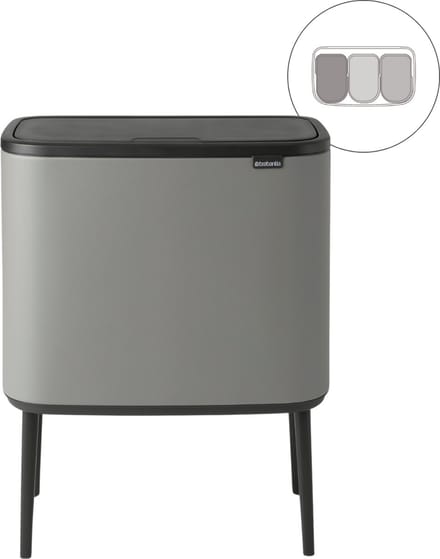 brabantia Bo Touch Bin 127229 Afvalbak 33 l Staal (l x b x h) 312 x 540 x 680 mm Grijs Met scheidingssysteem 1 stuk(s)