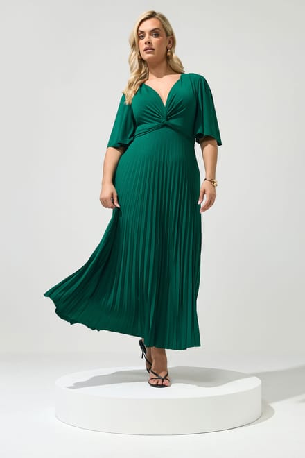 Yours London Smaragdgroene Geplooide Maxijurk Met Knoop Size 48