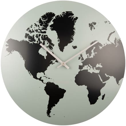 Karlsson Wandklok World Map - Grijs Jade - Ø39cm - Wandklok Scandinavisch,Modern