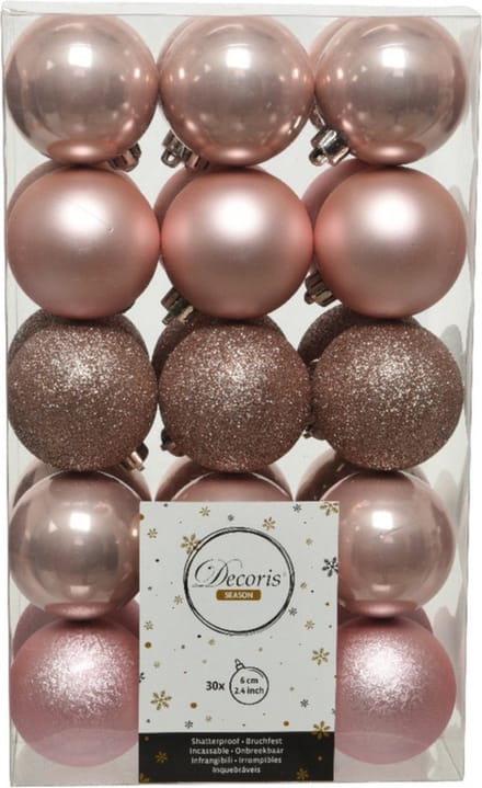 Decoris kerstballen - 30x st - lichtroze - D6 cm - kunststof - kerstversiering