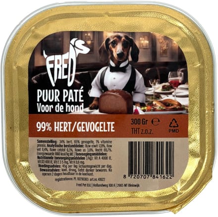 Freds kuipje hond puur hert / gevogelte - 9x300 gr