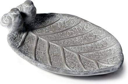 Mega Collections Vogelbad/voederschaal - blad - grijs - cement - 33 x 17 x 10 cm - drinkschaal voor tuinvogels