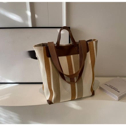 Nieuwe Stijl Mode Contrast Gestreepte Canvas Commuting Hand Draagtas Trendy Oksel Schoudertas black