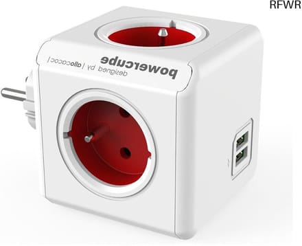 RFWR® PowerCube USB Type E Power Extension 4 AC-uitgangen Indoor - Rood
