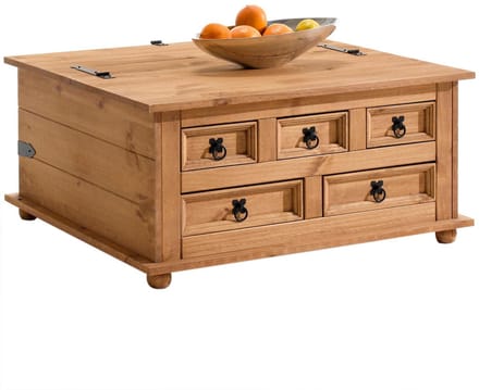Mexicaanse kisttafel TEQUILA van massief hout - naturel
