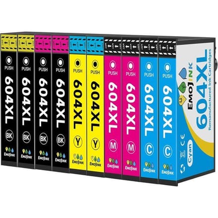 Cartouches d'encre compatibles - Emojink - 604XL - Pack de 10 - Haute capacité - Installation facile
