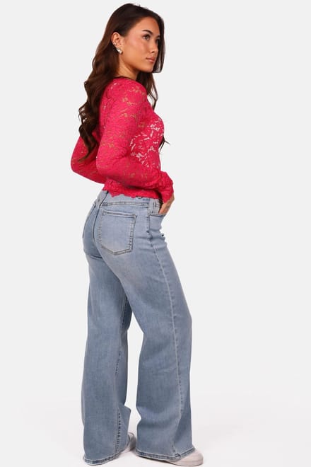 Getdrezzed Top - Maat: M - Kanten top met bloemenstructuur fuchsia