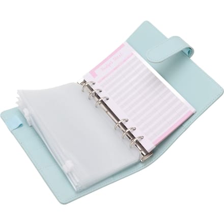 Budgetmap A6 6 Ringen PU Leer Notitieboekmap 12 Stuks Budgetblad 8 Stuks Transparante Rits blauw