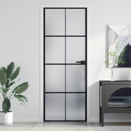 vidaXL - Binnendeur - smal - 76x201,5 - cm - gehard - glas - en - aluminium - zwart