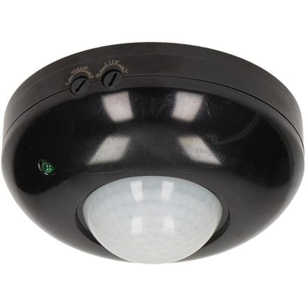 PIR bewegingssensor binnen voor lamp - Bewegingsmelder plafond - Motion sensor 360° - Doorgangsmelder 2000 Lux - Zwart