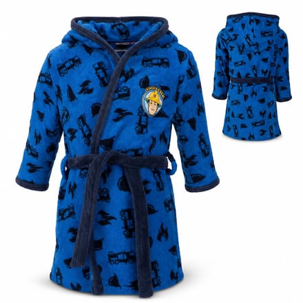 Brandweerman Sam kinderbadjas – Badjas voor jongens met capuchon – Maat 98/104 - Blauw
