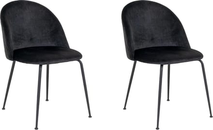 QUVIO Zwarte eetkamerstoelen Lowen - Eetkamerstoel - Eetstoel - Fluweel - Staal - Zwart - Set van 2