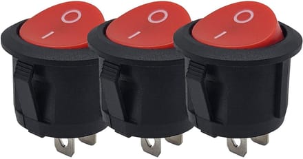 ProRide Mini Wipschakelaar ON/OFF KCD2-10 - 2-pins - Ø13.8mm - Rond - 250V/3A - Rood - 3 stuks