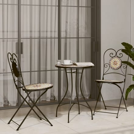 vidaXL - Bistroset - mozaïek - ijzer - en - keramiek - terracottakleurig - en - wit