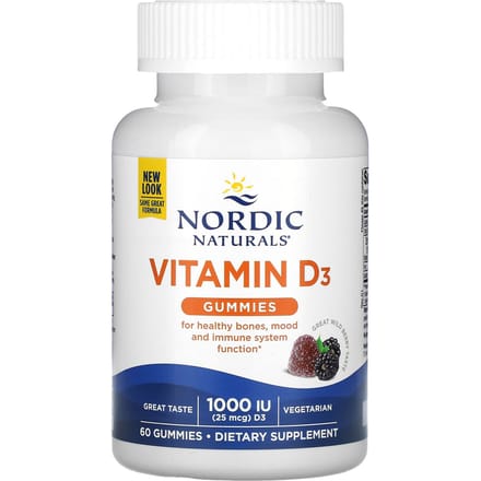 Nordic Naturals, Vitamine D3 Gummies, Wilde Bes, 1.000 IE, 60 Gummies