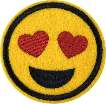 Emoji Smiley Love It Ogen Strijk Embleem Patch 6.2 cm / 6.2 cm / Geel Rood Zwart