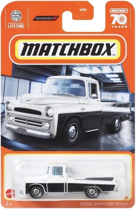 DODGE SWEPTSIDE PICKUP 14/100 (1:64) BLACK/WHITE (MATCHBOX 70 YEARS) SHORT CARD
