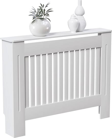 Moderne radiatorafdekking met lamellendesign in wit - Middelgroot