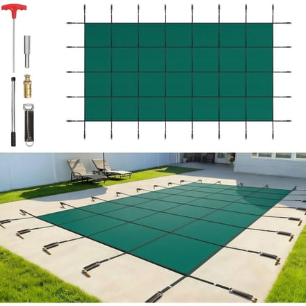 Couverture de sécurité pour piscine 18x36FT Couverture de piscine rectangulaire Couverture de piscine de sécurité enterrée Maille verte Couverture de sécurité solide pour piscine Hiver