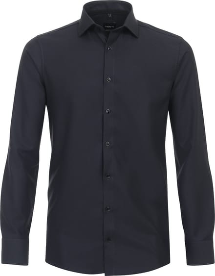 VENTI modern fit overhemd - structuur - zwart - Strijkvriendelijk - Boordmaat: 36