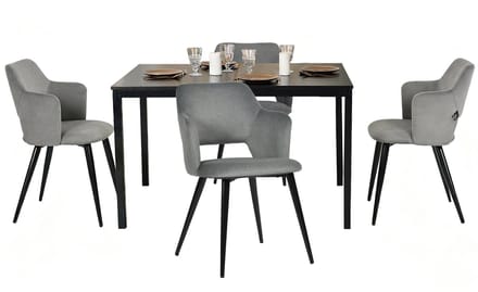 Eetkamerset - 5-delig Uitschuifbare tafel - Zwart en lichtgrijs