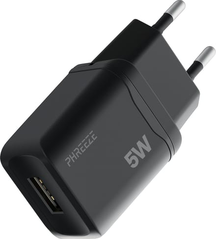 Phreeze - usb adapter - 5w oplader - 5v/1a stekker - oplaadblokje - telefoon oplader - zwart