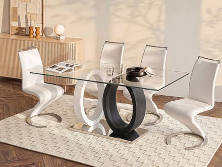 Vente-unique Eettafel AYANE - 6 personen - Gehard glas en MDF - grijs en wit