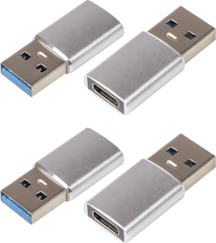 Nuvance USB A naar USB C Converter - Hub - Set van 4 - Universele USB Adapter - Geschikt voor Alle USB C Apparaten - Zilver