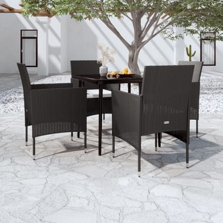 vidaXL - 5-delige - Tuinset - met - kussens - zwart