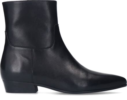 Manfield - Dames - Zwarte leren enkellaarsjes - Maat 37