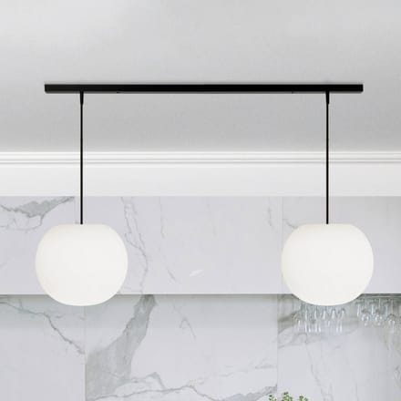 Casablanca hanglamp Acai, wit/zwart, lang, 2-lamps, 26 cm