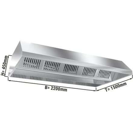 GGM Gastro Deckenhaube - 2200mm - mit Filter & Lampe Zilver