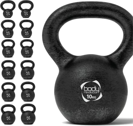 Gietijzer kettlebell - zwart - 10 kg - platte anti-roll basis