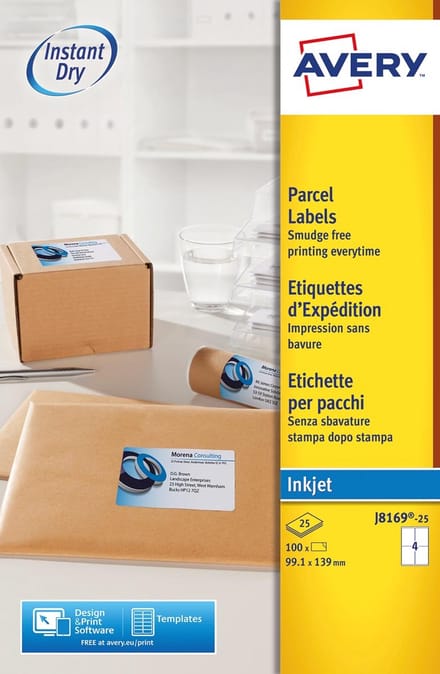 Huismerk Avery J8169-25 Inkjet Printer Etiket 99,1x139mm