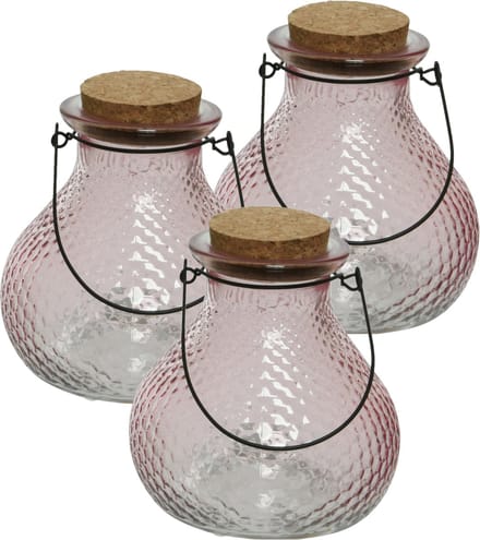 Decoris wespenvanger/wespenval met hengsel - 3x - glas - lichtroze - D14 x H13 cm